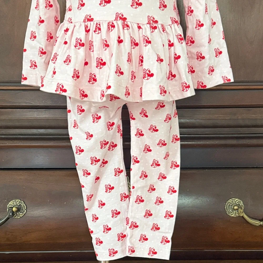 Disney Baby Minnie Mouse Pink Ruffle Peplum Legging Set 18-24M Toddler Girl